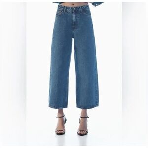 Zara Women's Blue Wide-Leg crop jeans 2